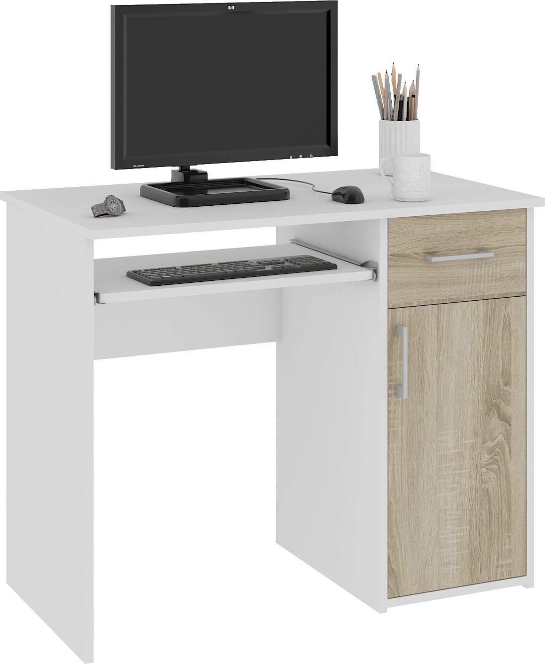 узкий стол для компьютера белый